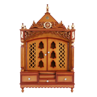 Antarusya Large Floor Rested Pooja Mandir/Wooden temple for home in Teak Gold color front view