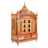 Antarusya Large Floor Rested Pooja Mandir/Wooden temple for home in Teak Gold color 45° side view