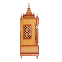 Antarusya Large Floor Rested Pooja Mandir/Wooden temple for home in Teak Gold color side view featuring jali design and Pillars