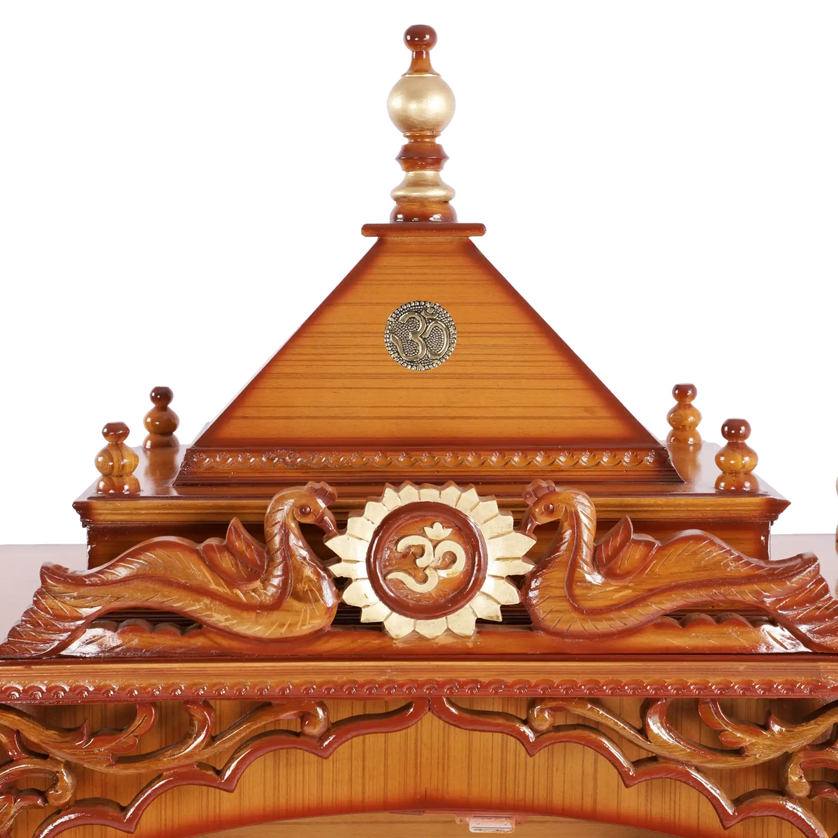 Antarusya Large Floor Rested Pooja Mandir/Wooden temple for home in Teak Gold color zoom view dome