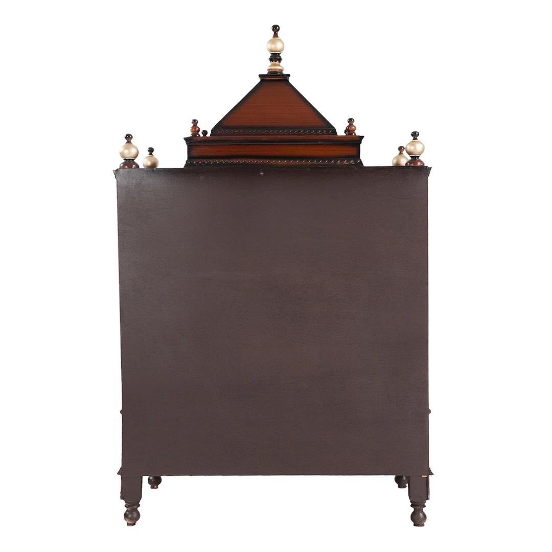 Antarusya Large Floor Rested Pooja Mandir/Wooden temple for home in Brown Gold color back view