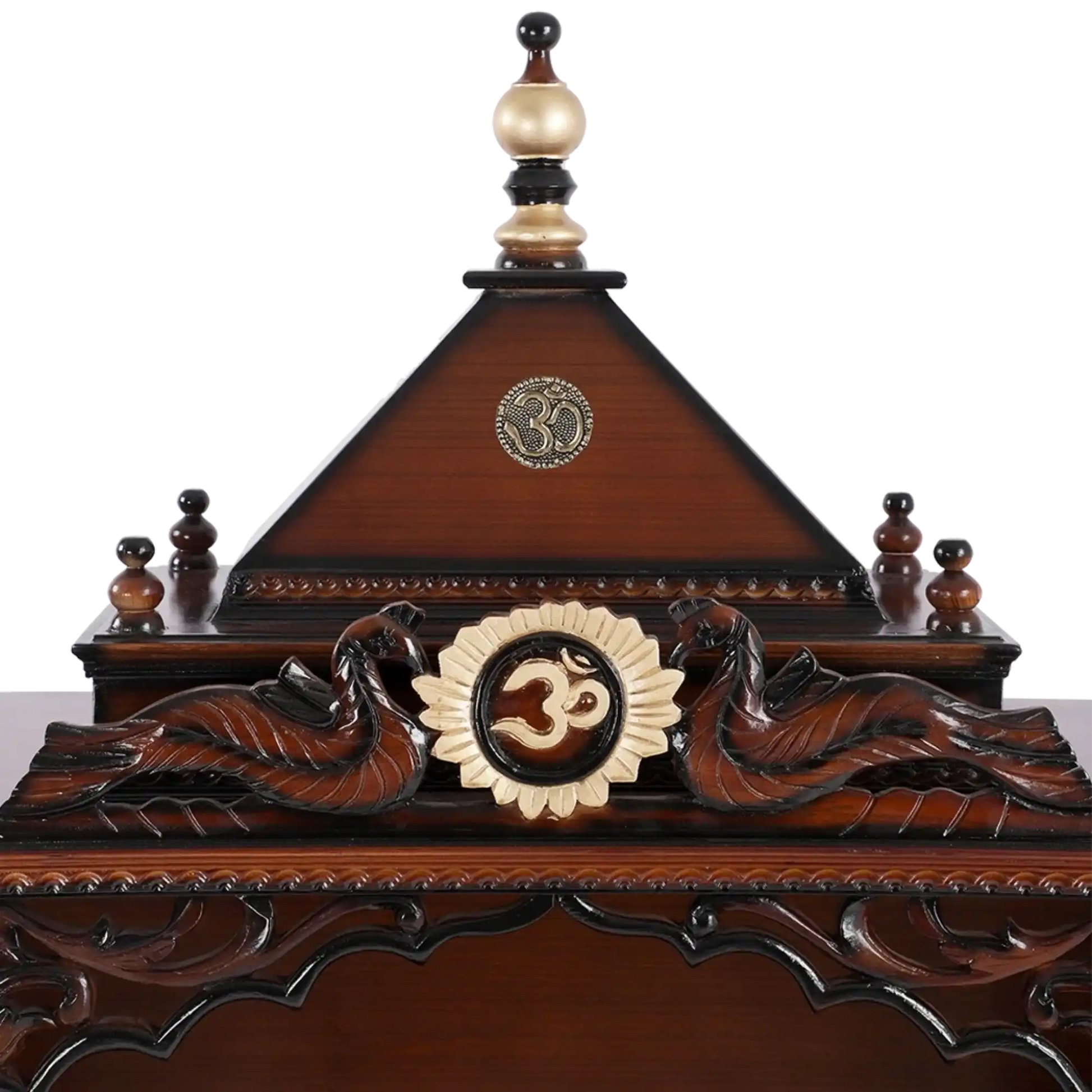 Antarusya Large Floor Rested Pooja Mandir/Wooden temple for home in Brown Gold color zoom view dome