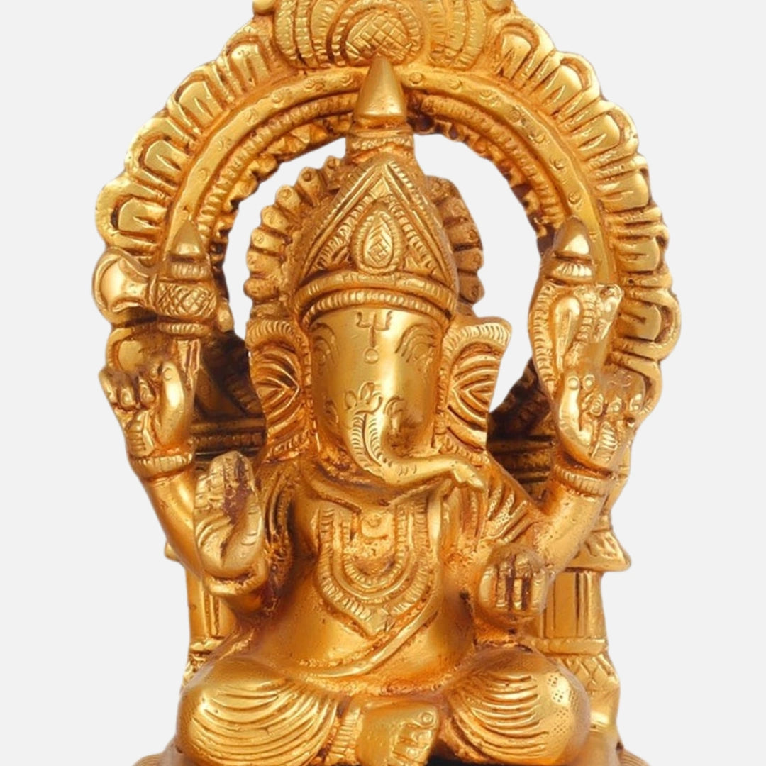 Antique Brass Lakshmi Ganesha Idol 4 close view