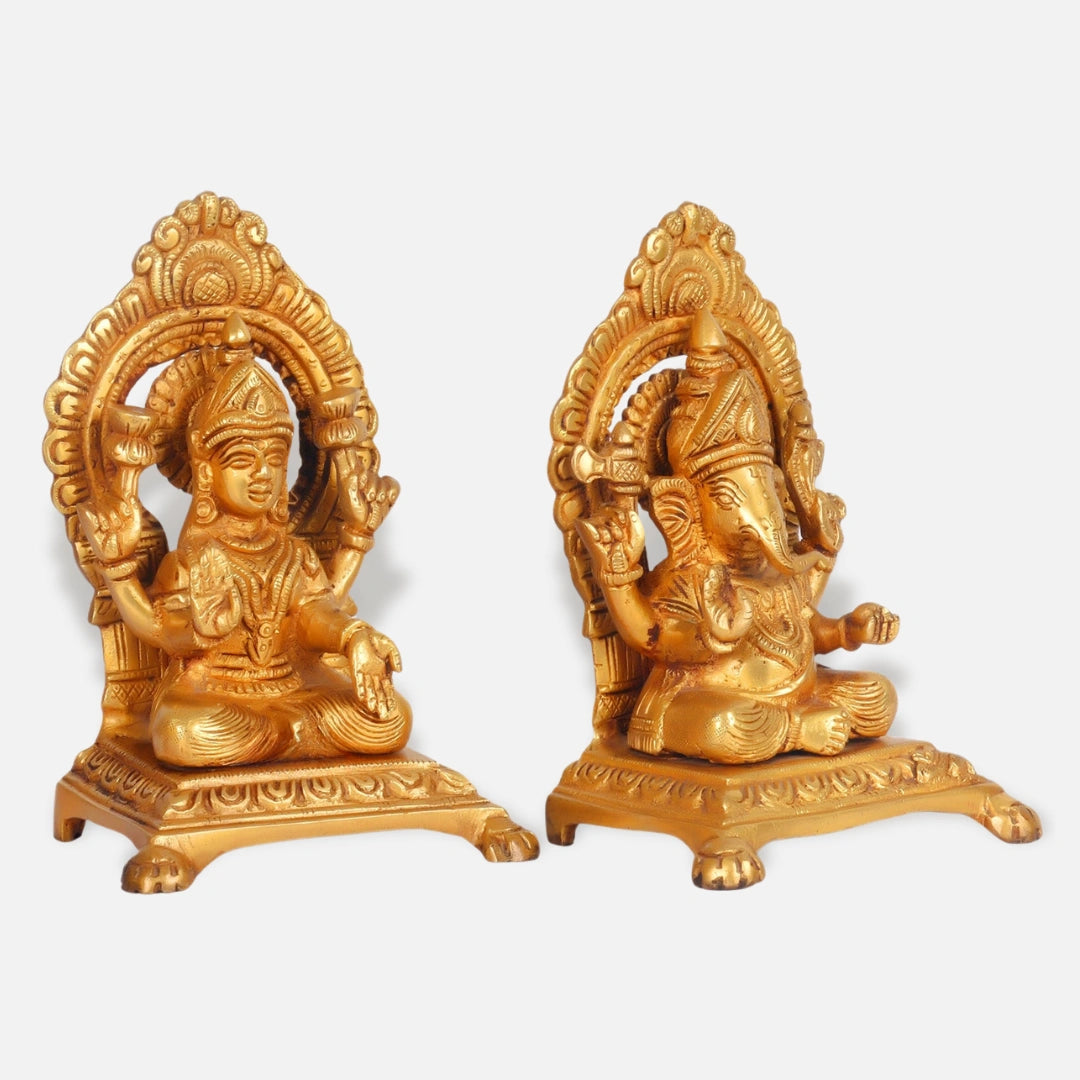 Antique Brass Lakshmi Ganesha Idol 4 side angle