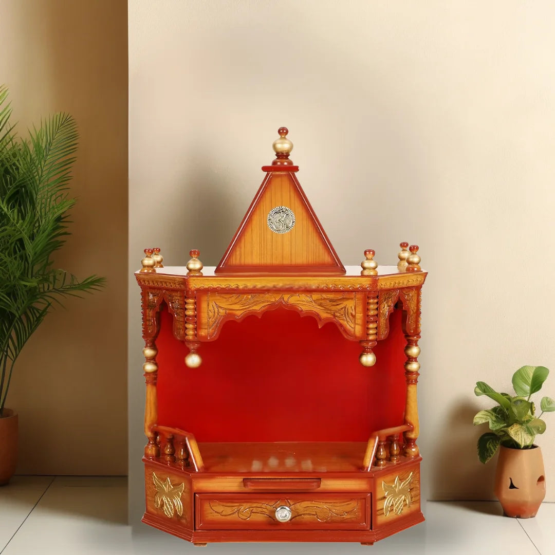 Anugrah Wall Mount Pooja Mandir without Door (Teak Gold) Lifestyle Image