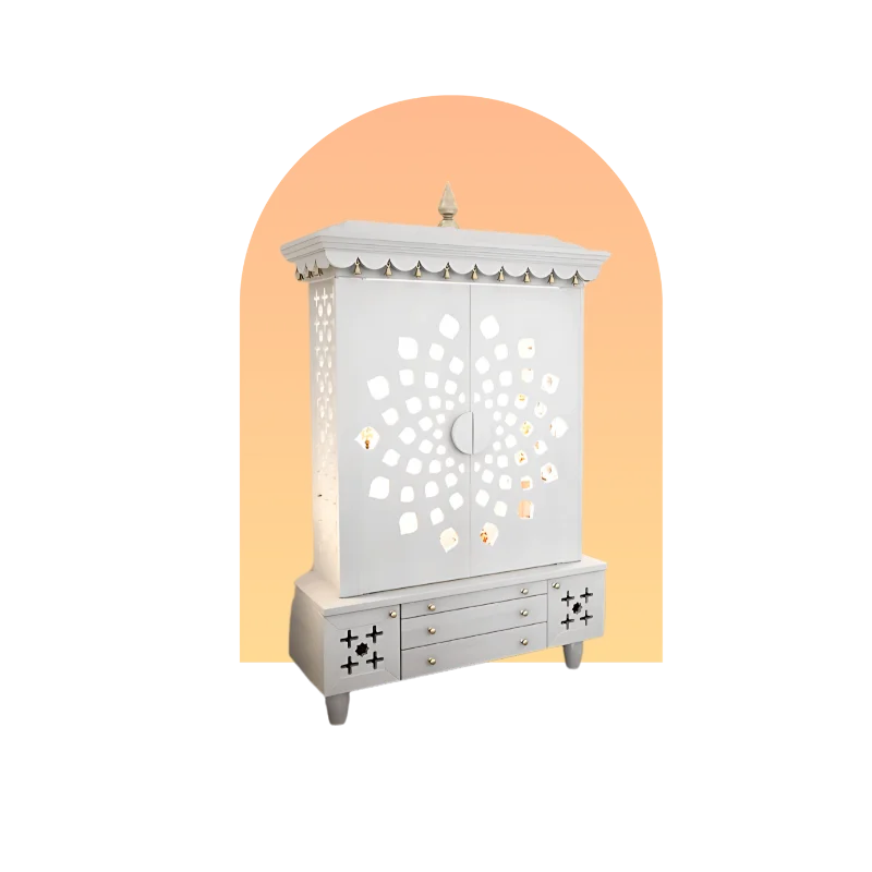 Anviksha Teak Wood Pooja Mandap With Door(White) Hotspot Image