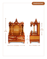 Apratima Medium Floor Rested Pooja Mandir without door (Teak Gold) dimensions