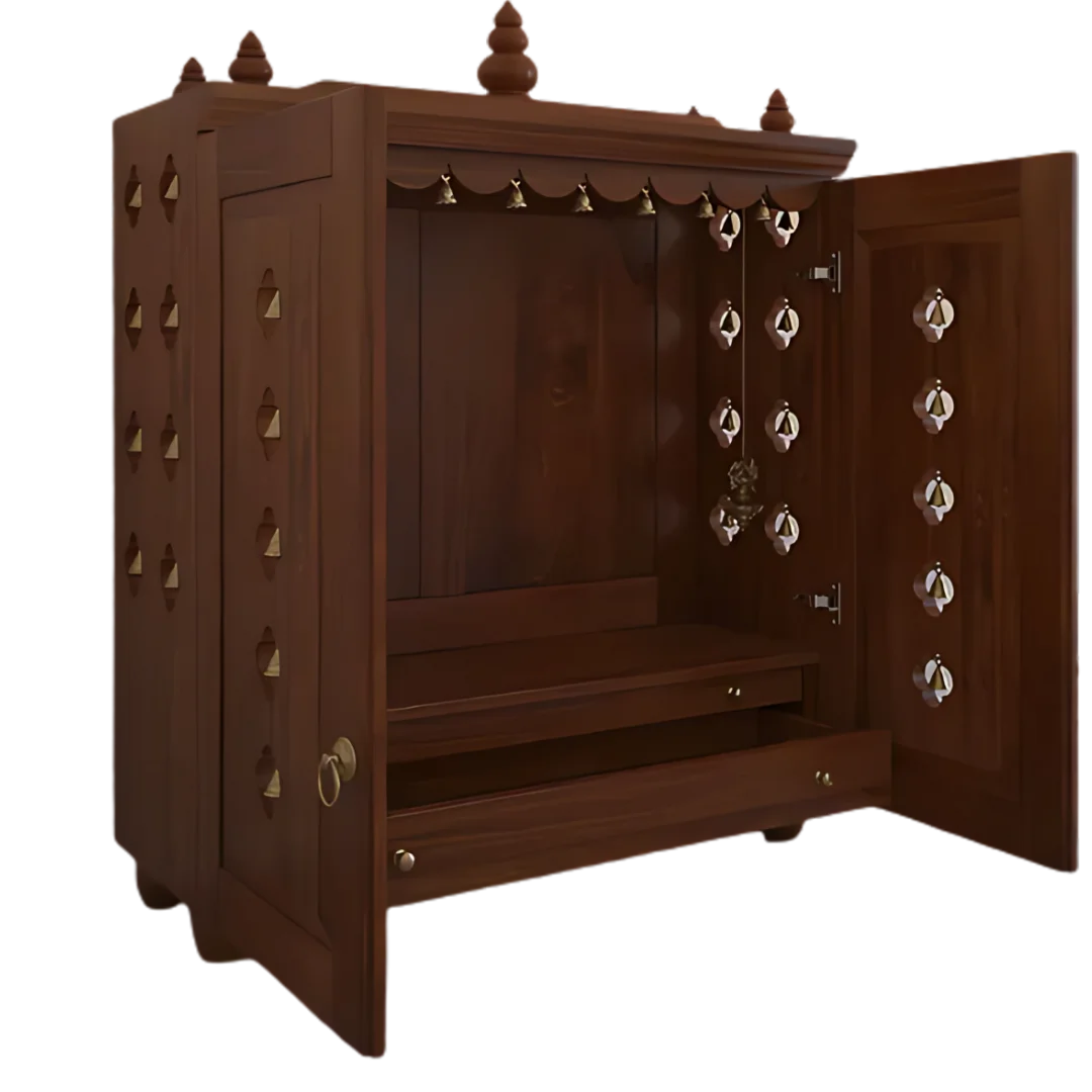Aravaya Pooja Mandir with Door (Teak) side angle