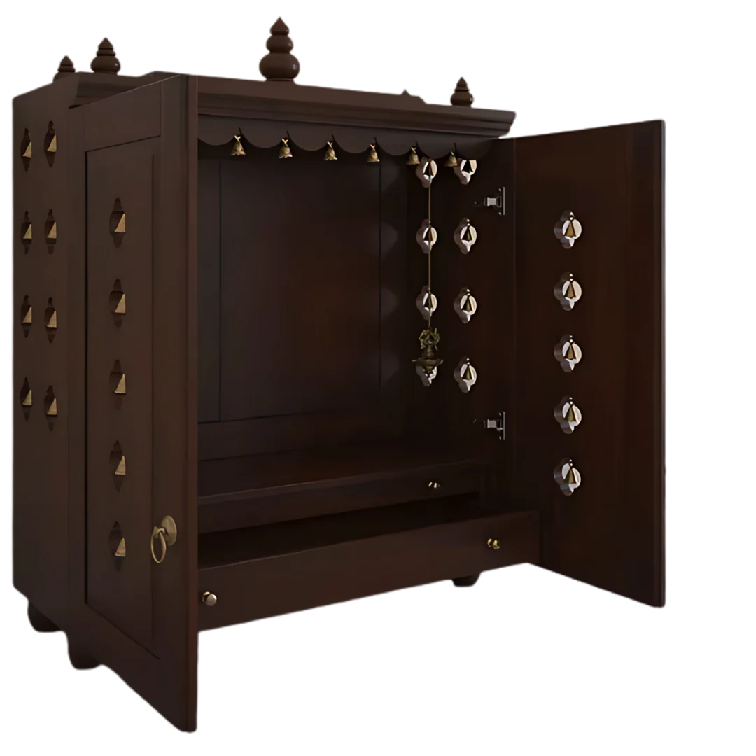 Aravaya Pooja Mandir with Door (Wenge) open door side view