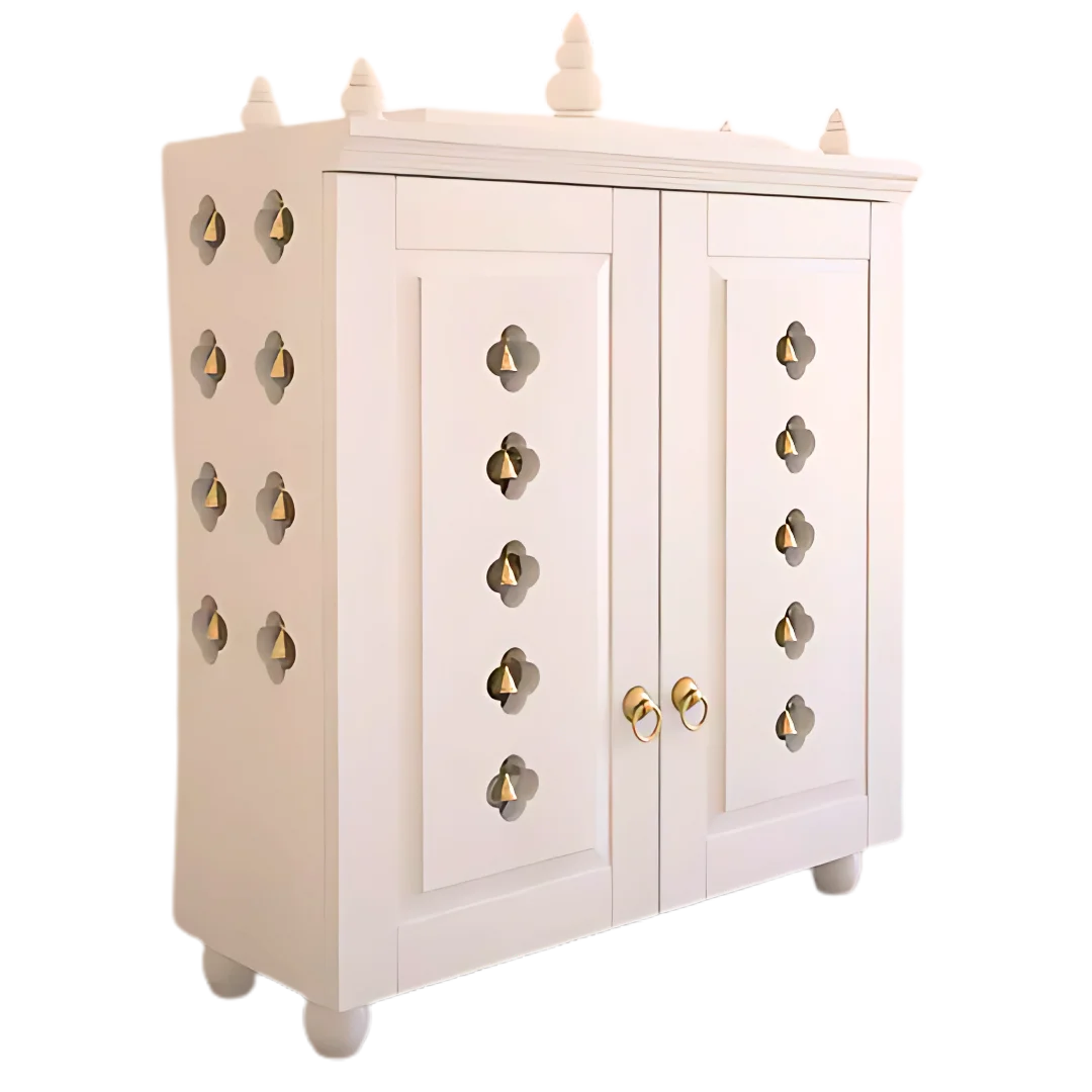 Aravaya Pooja Mandir with Door (White) side angle