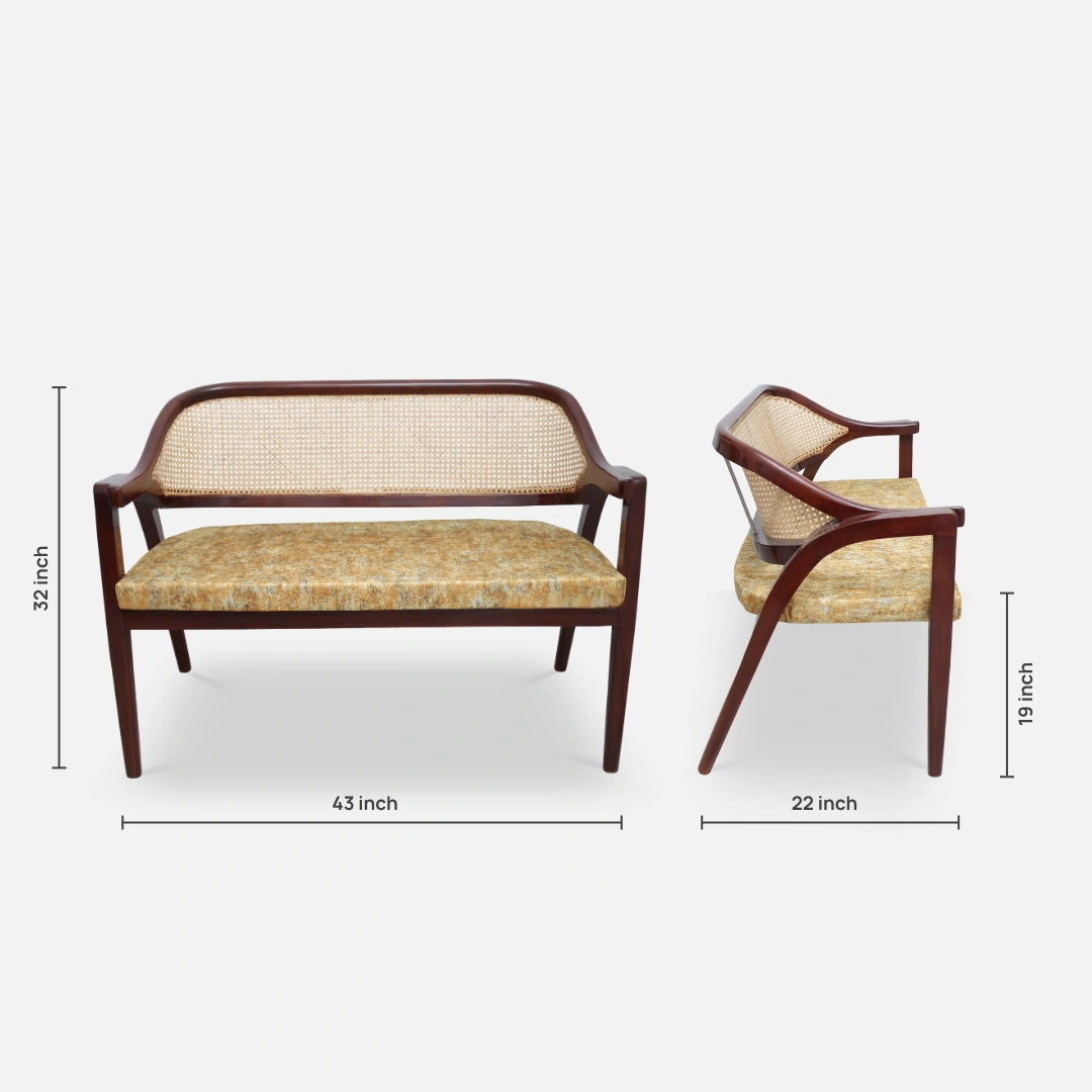 Arbor Solid Wood Lofa Sofa (Gold Velvet) dimensions view