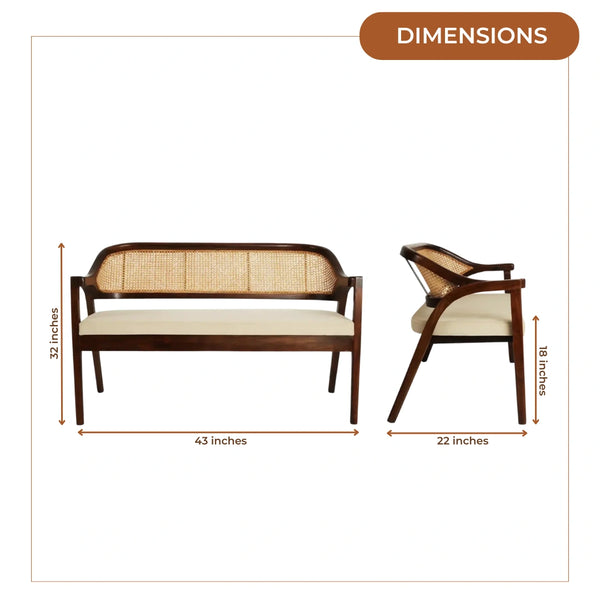 Arbor Solid Wood Love Sofa (Brown Beige) dimensions image