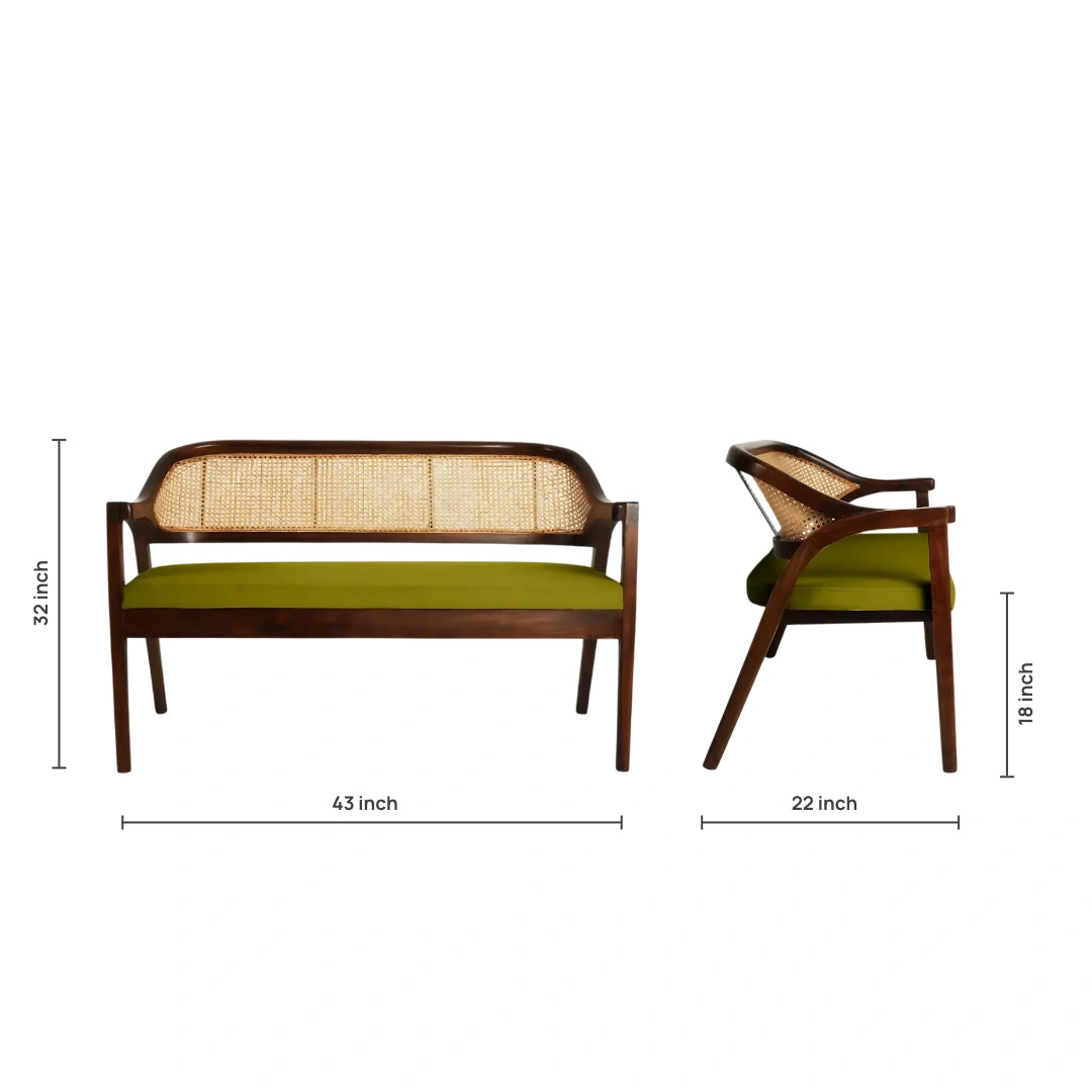 Arbor Solid Wood Love Sofa (Brown Green) dimensions image