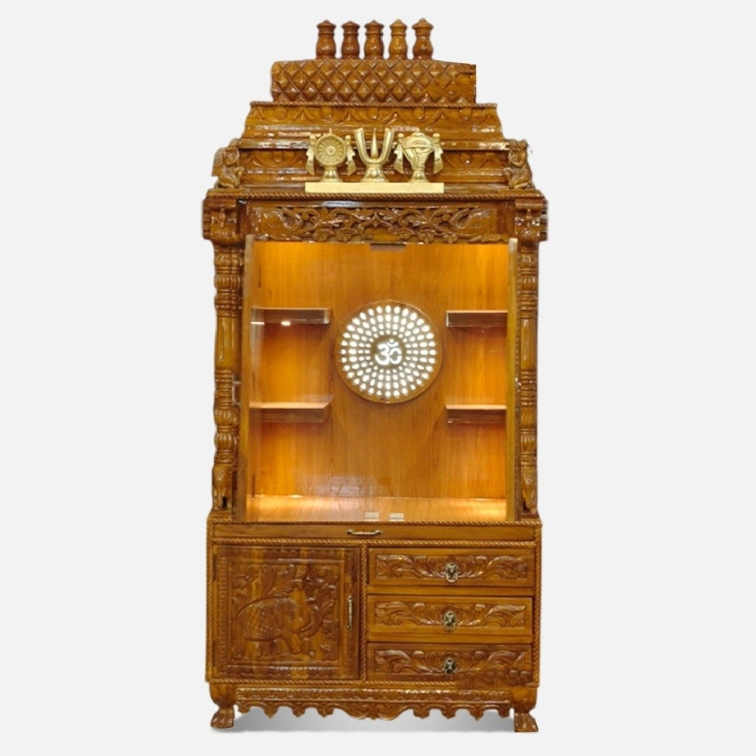 Archana Teak Wood Mandap (Teak) open door front view