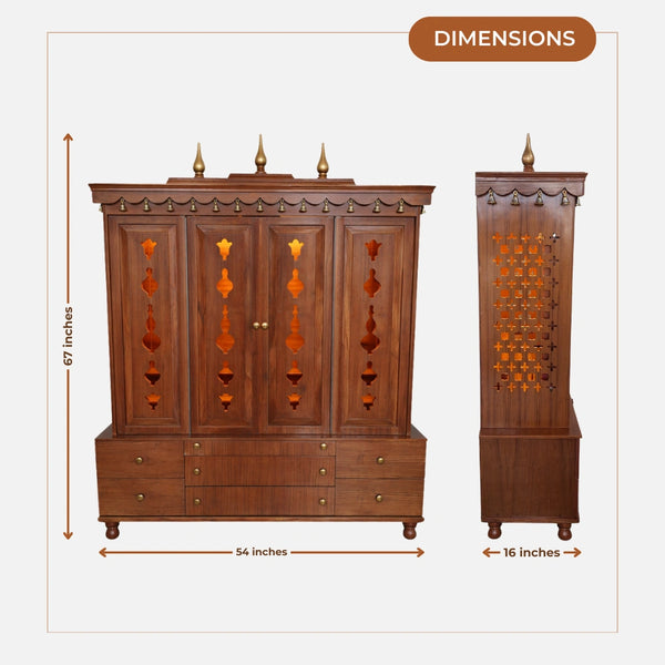 Arjit Teak Wood Pooja Mandap (Teak) dimensions
