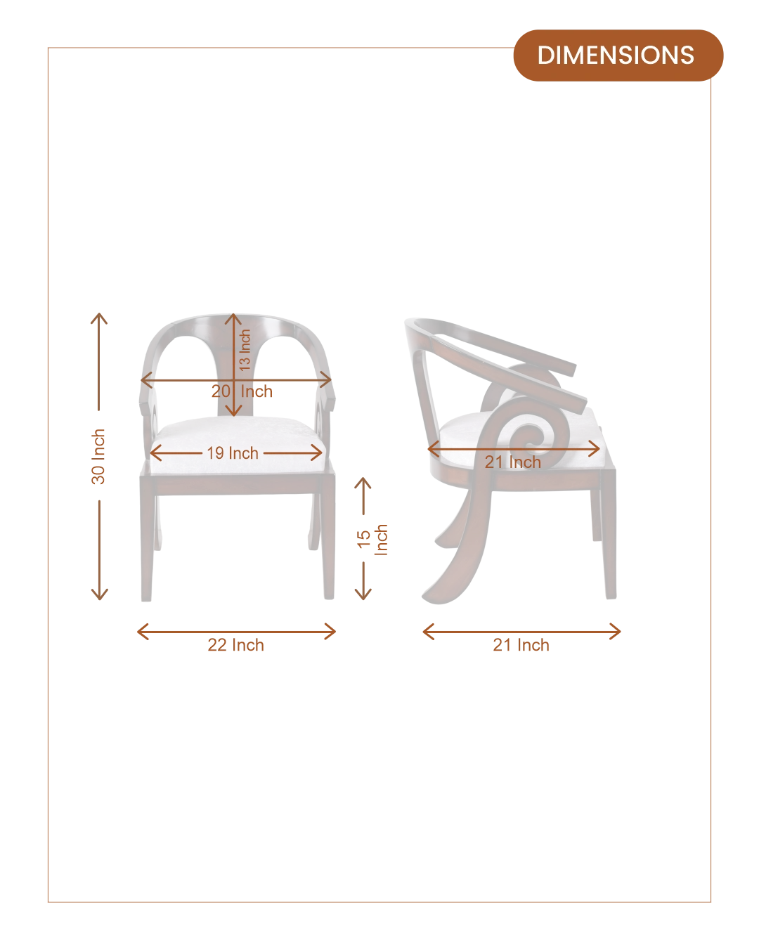 Arlaxa Teak Wood Arm Chairs (Brown Silver) dimensions