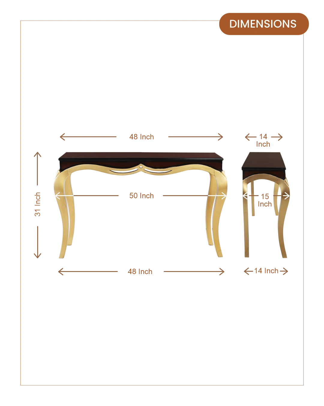 Artoric Solid Wood Console Table (Gold Brown) dimensions