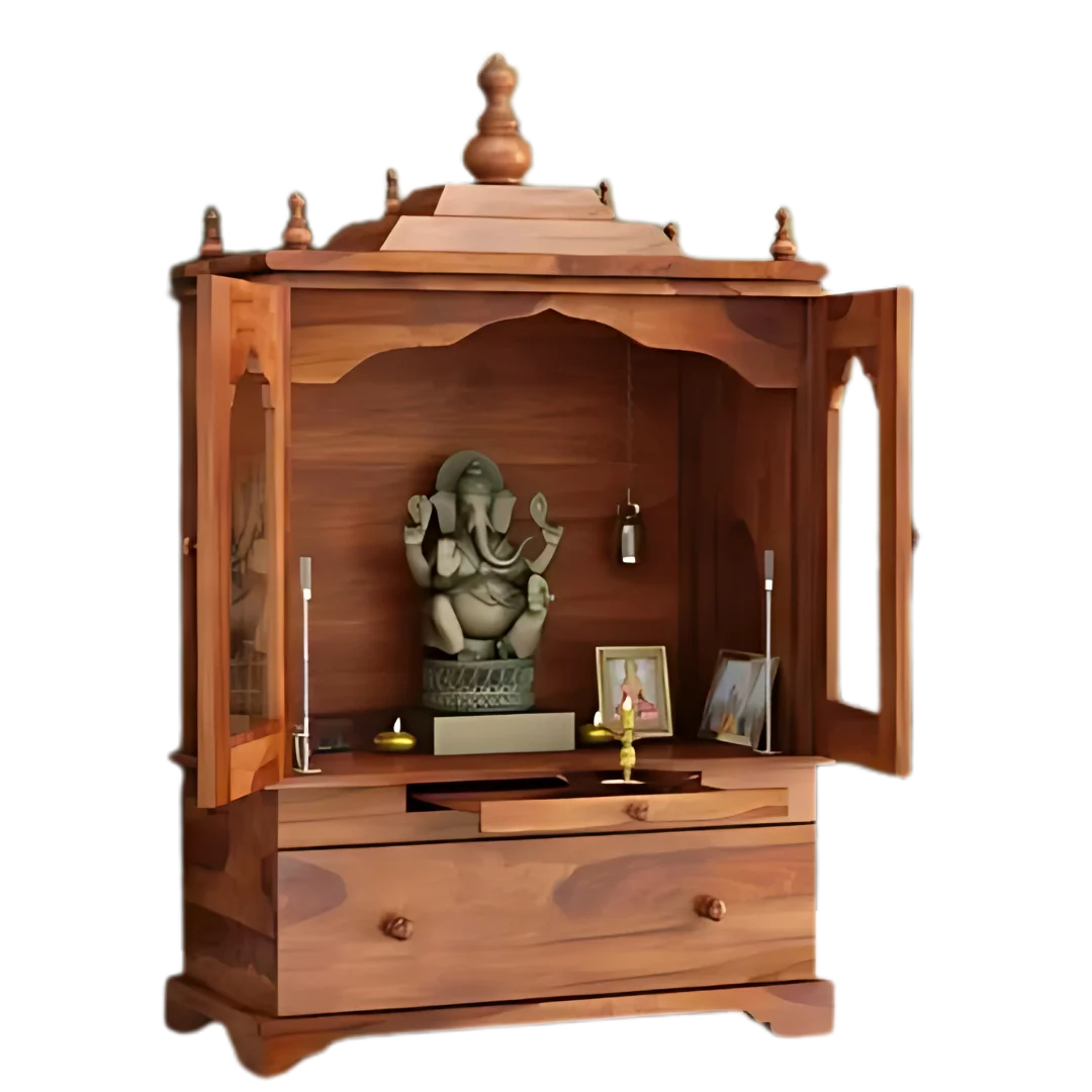 Aumesh Teak Wood Pooja Mandir with Door (Teak) side view