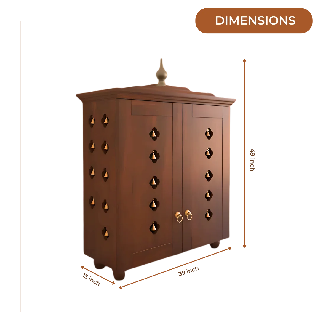 Aumkara Teak Wood Mandir with Door (Teak) Dimesnions