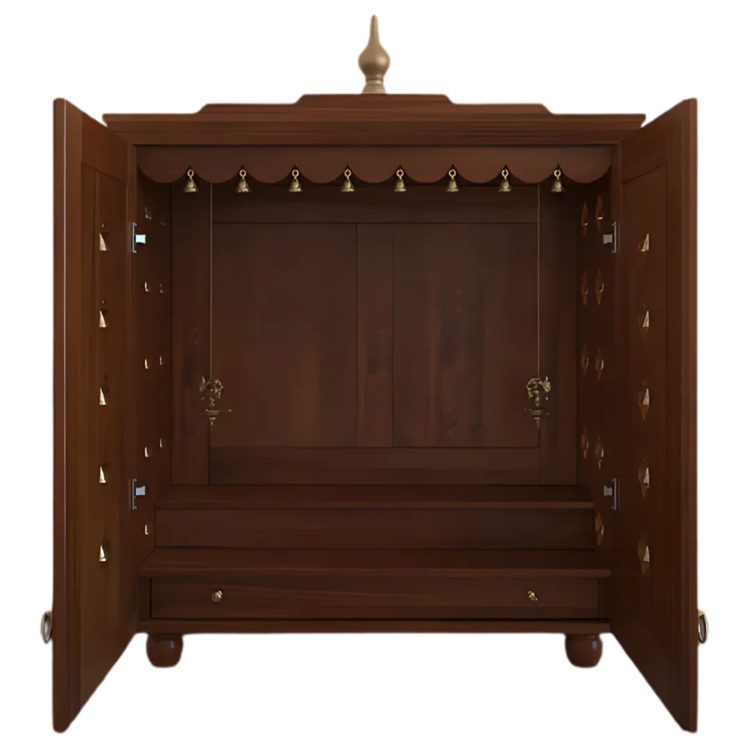 Aumkara Teak Wood Mandir with Door (Teak) open door front view