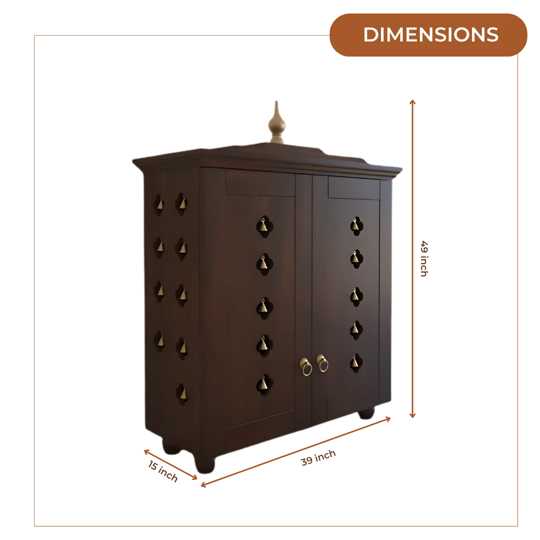 Aumkara Teak Wood Mandir with Door (Wenge) Dimensions