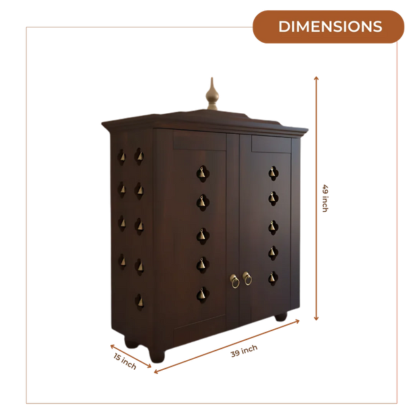 Aumkara Teak Wood Mandir with Door (Wenge) Dimensions