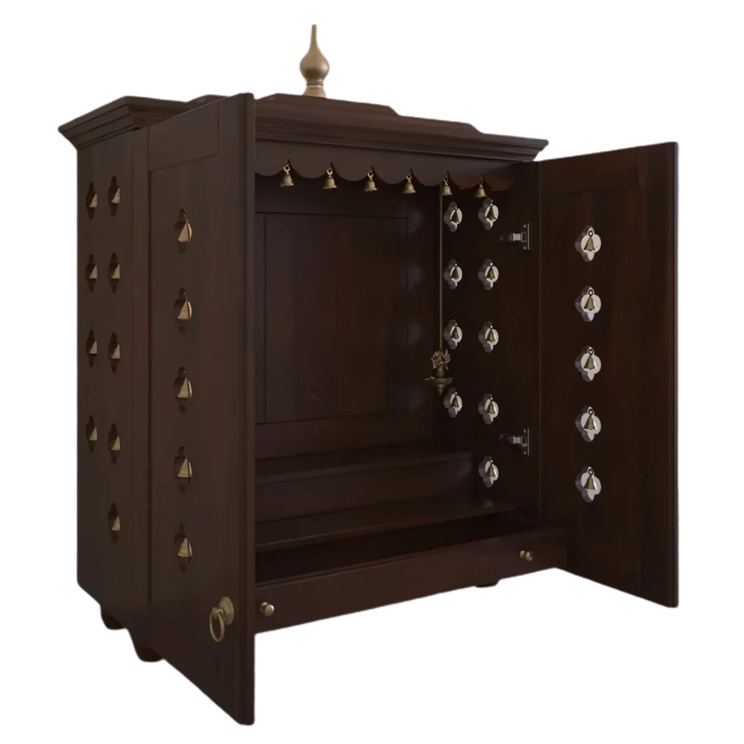 Aumkara Teak Wood Mandir with Door (Wenge) side angle