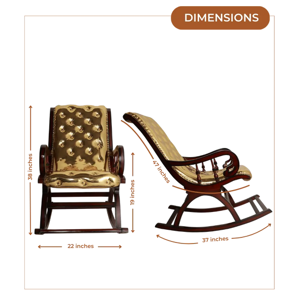 Aurum Fabric Upholstered Teak Wood Rocking Chair (Brown Gold) Dimensions Image