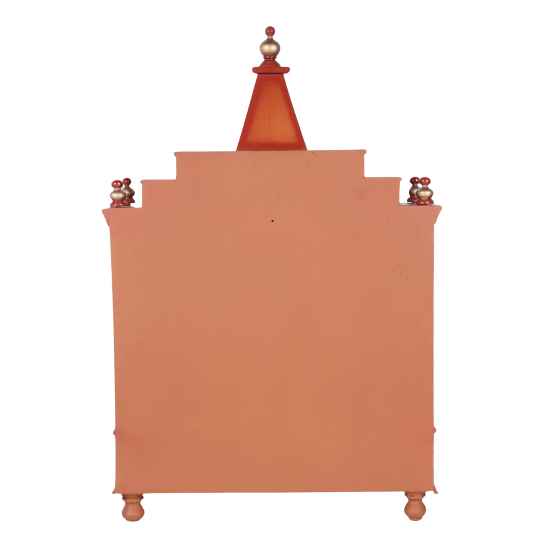 Back View of Brahma Shray Teak Wood Floor Rested Pooja Mandir (Teak Gold)