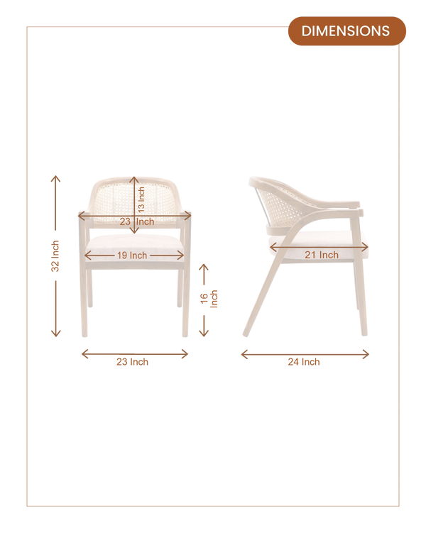 Bemla Teak Wood Arm Chairs (Teak Beige) Dimensions