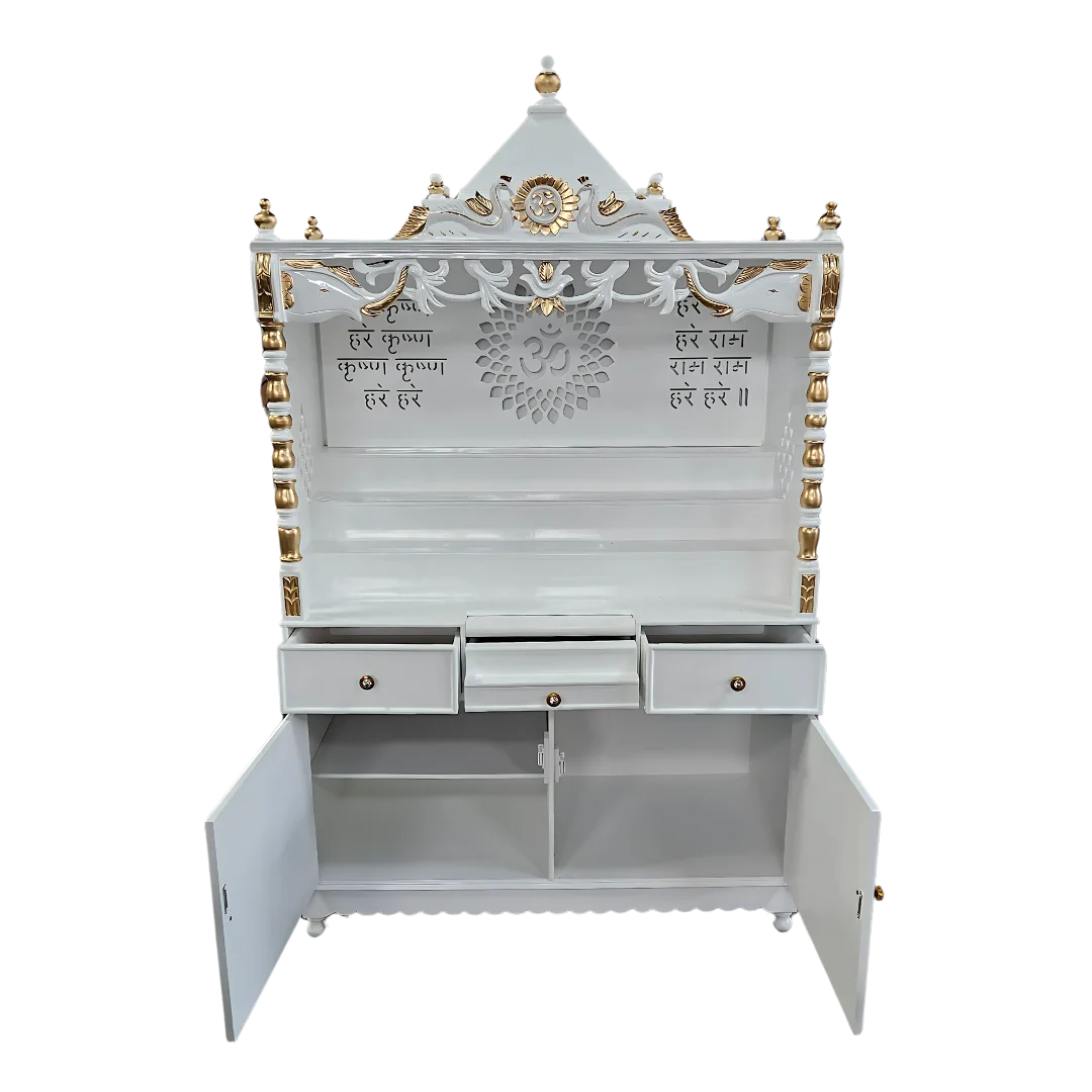 Bhaktisthal Teak Wood Mandap (White) open door view