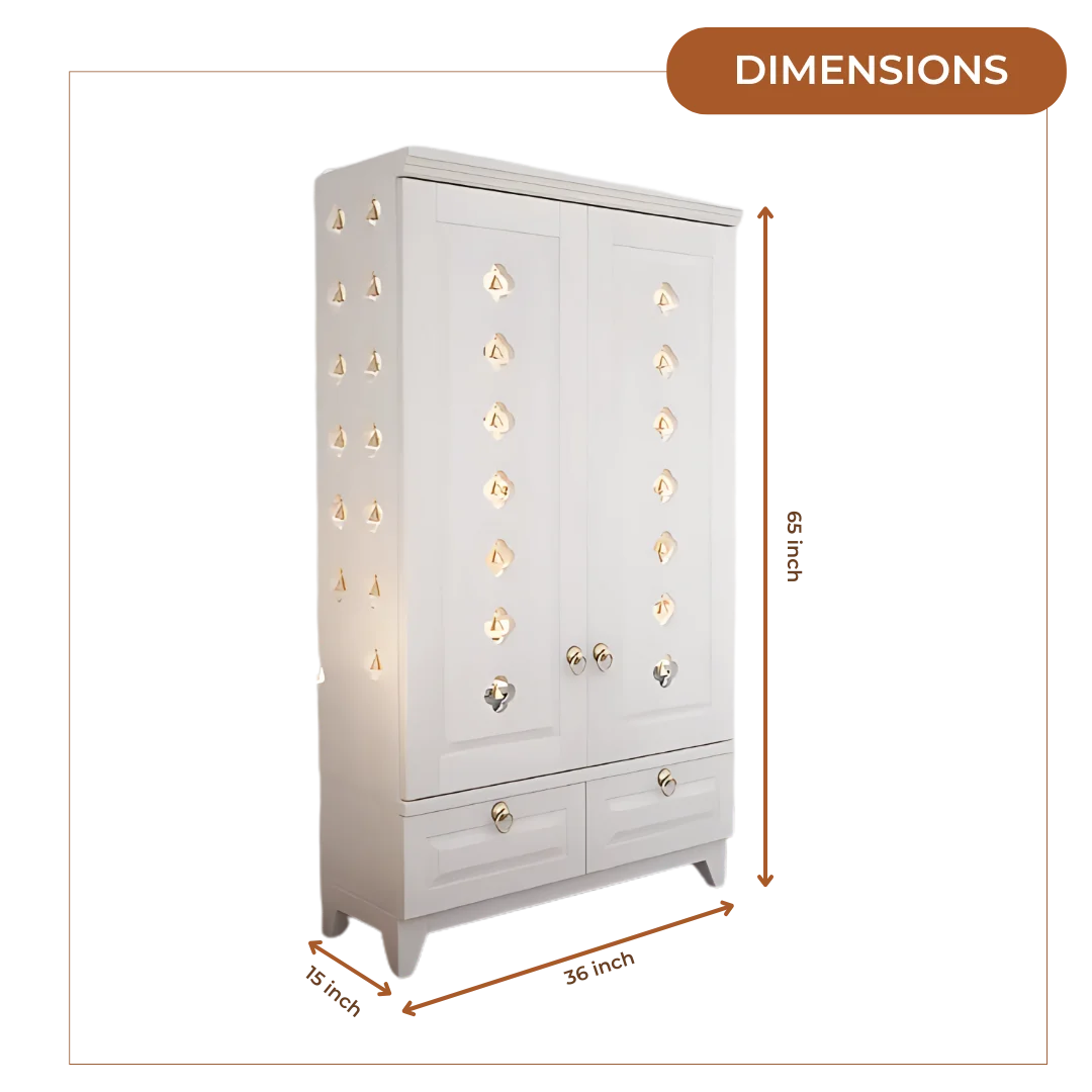 Bheema Teak Wood Pooja Mandap with Door (White) Dimensions