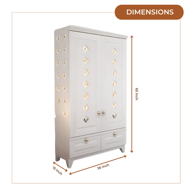 Bheema Teak Wood Pooja Mandap with Door (White) Dimensions