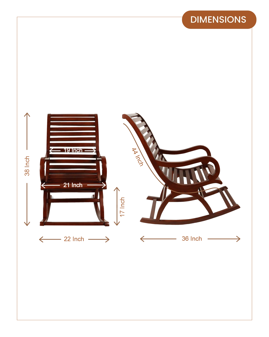 Boston Teak Wood Rocking Chair (Brown) dimensions
