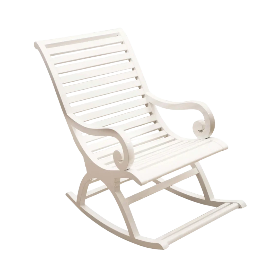 Boston Teak Wood Rocking Chair (White) Side Angle