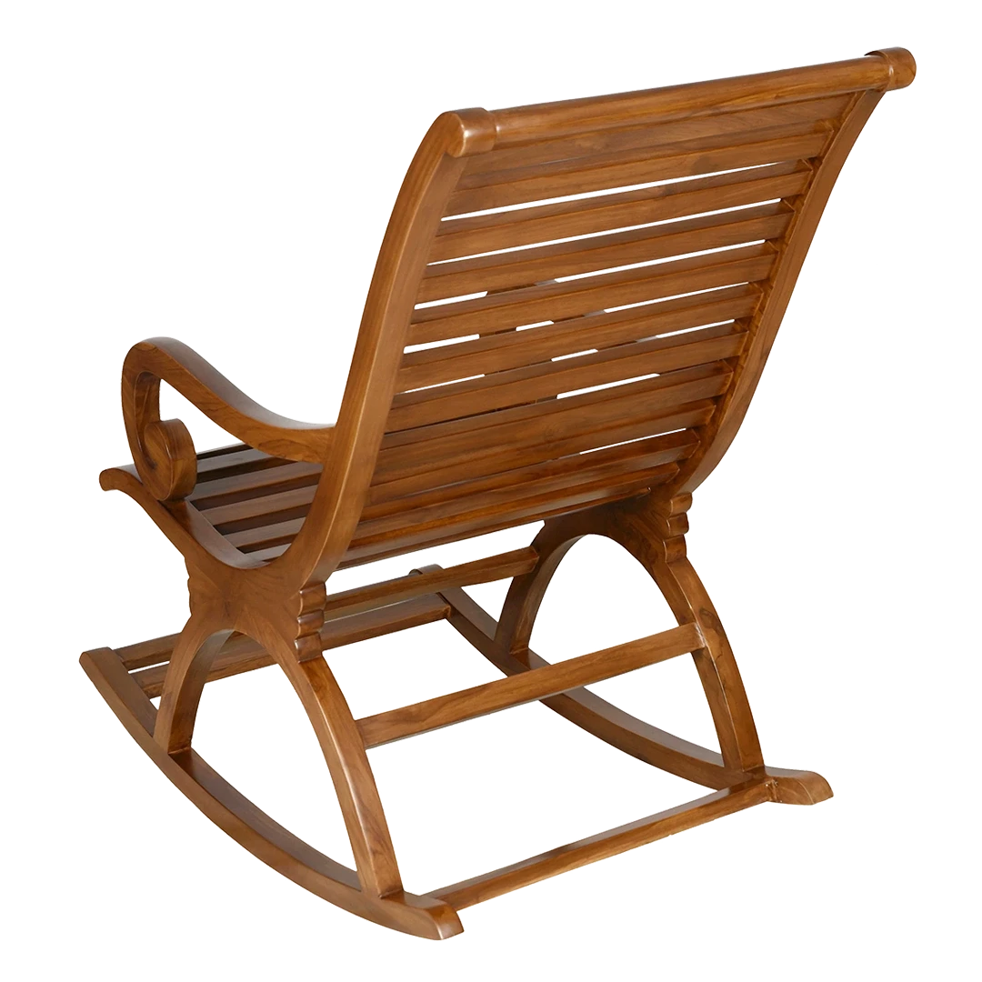Boston Teak Wood Rocking Chair in Teak color 45° back view