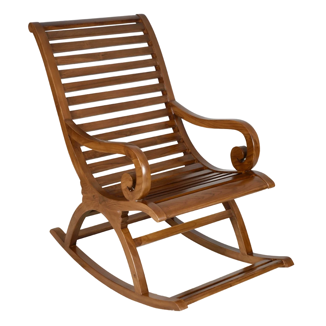 Boston Teak Wood Rocking Chair in Teak color 45° side view