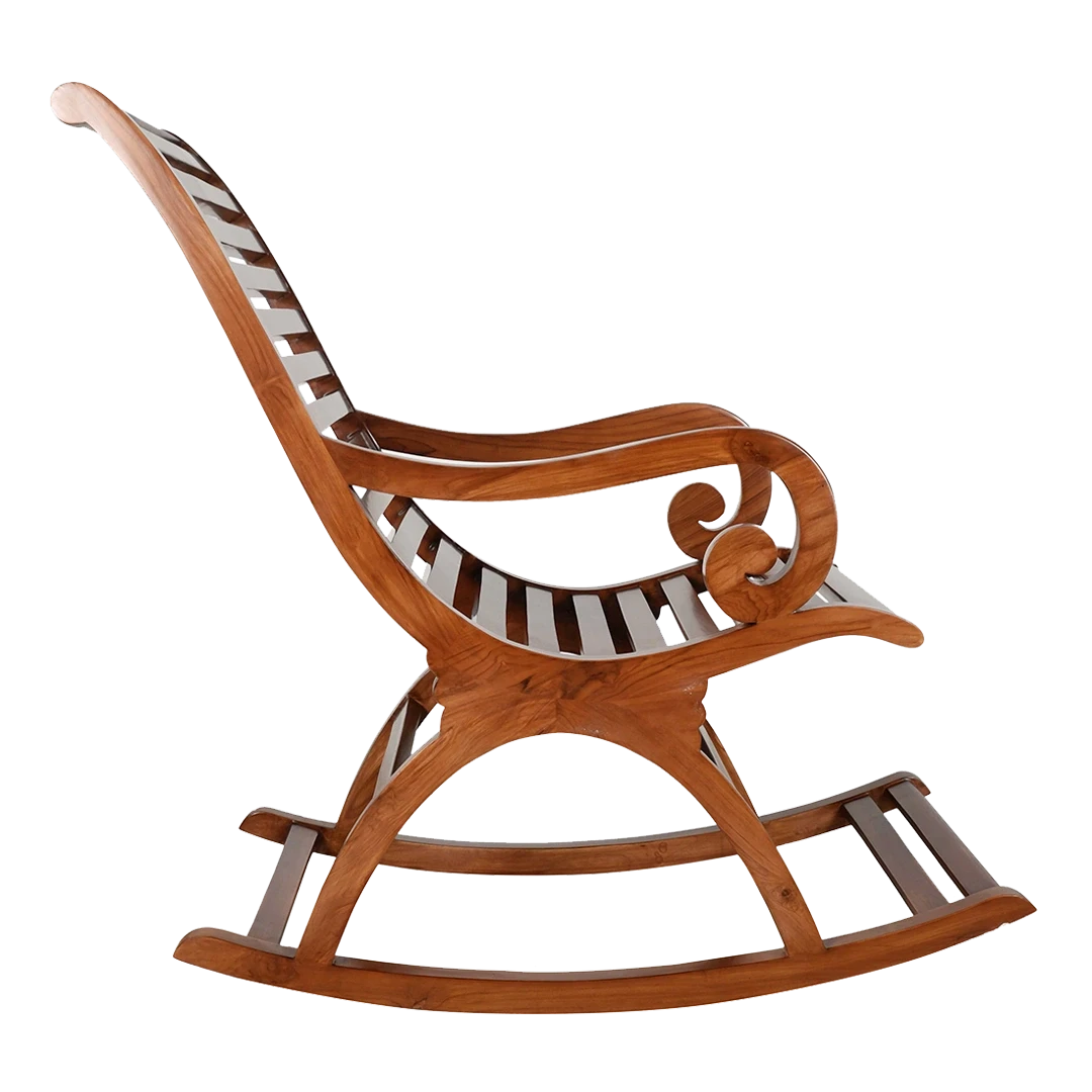 Boston Teak Wood Rocking Chair in Teak color side view