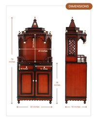 Brahma Kostha Large Floor Rested Pooja Mandap (Brown Gold) dimensions