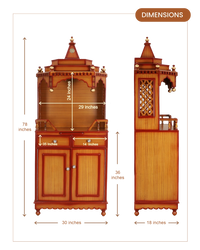Brahma Kostha Large Floor Rested Pooja Mandap (Teak Gold) dimensions