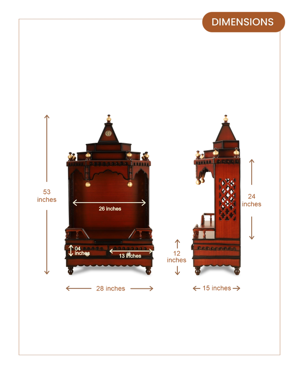 Brahma Sthana Medium Floor Rested Pooja Mandir (Brown Gold) dimensions