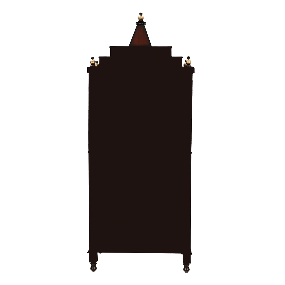 Brahma Kostha Large Floor Rested Pooja Mandap/Wooden temple for home in Brown Gold color back view