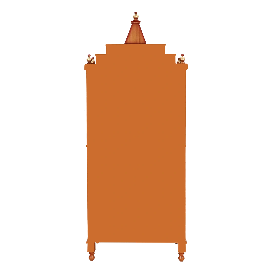 Brahma Kostha Large Floor Rested Pooja Mandap/Wooden temple with doors for home in Teak Gold color back view