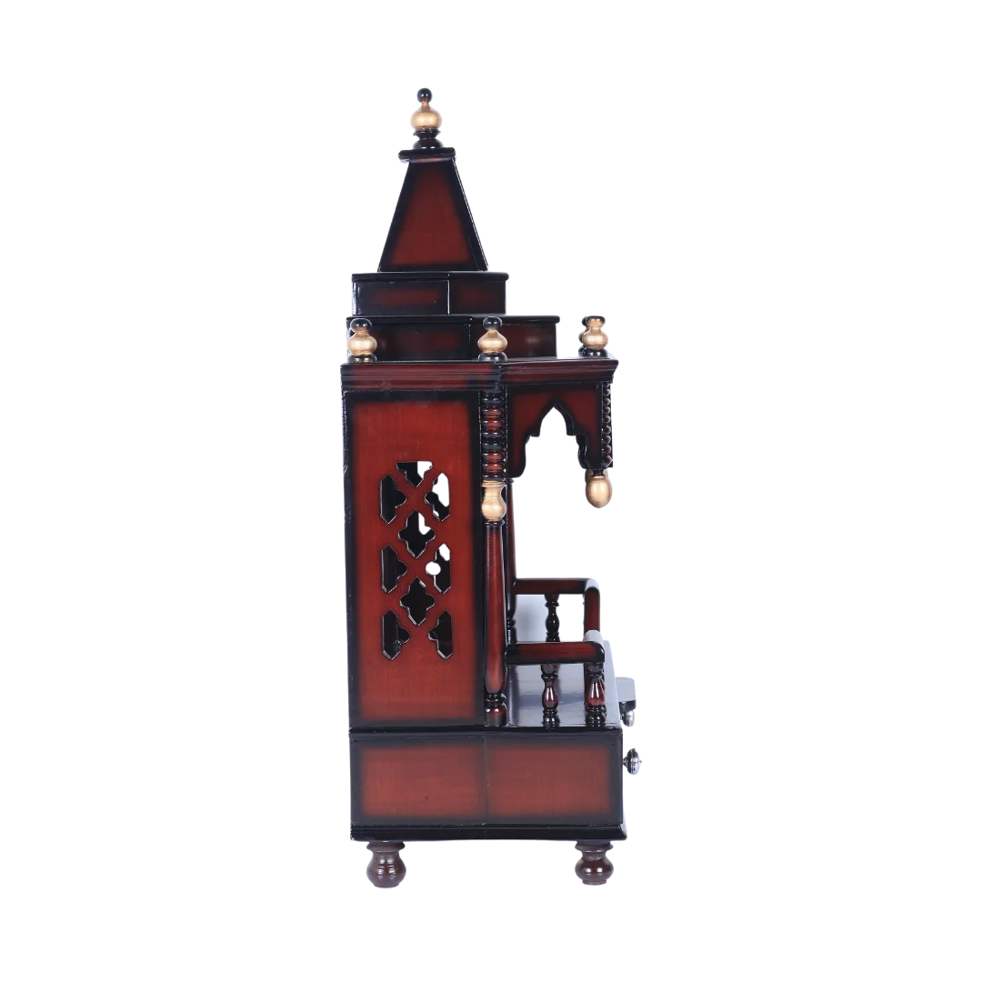 Brahma Shray Teak Wood Floor Rested Pooja Mandir (Brown Gold) side view
