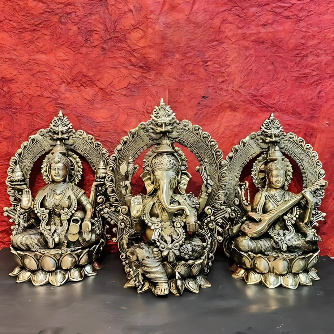 Brass Lakshmi Ganesha Saraswati Idol 21 lifestyle view