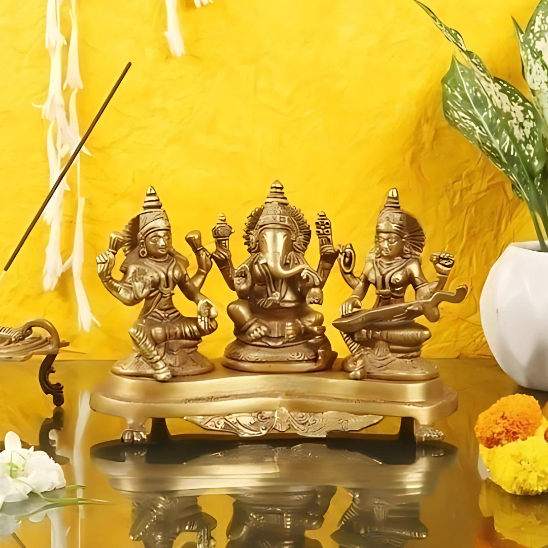 Brass Lakshmi Ganesha Saraswati Idol 4 lifestyel view