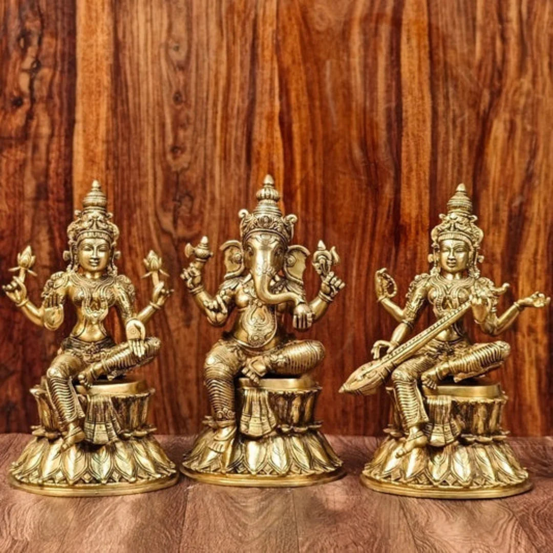 Brass Lakshmi Ganesha Saraswati Idol 5 lifestyle view