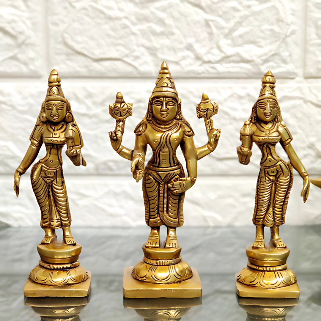 Brass Lord Murugan with Valli and Deivanai Idol lifestyle view