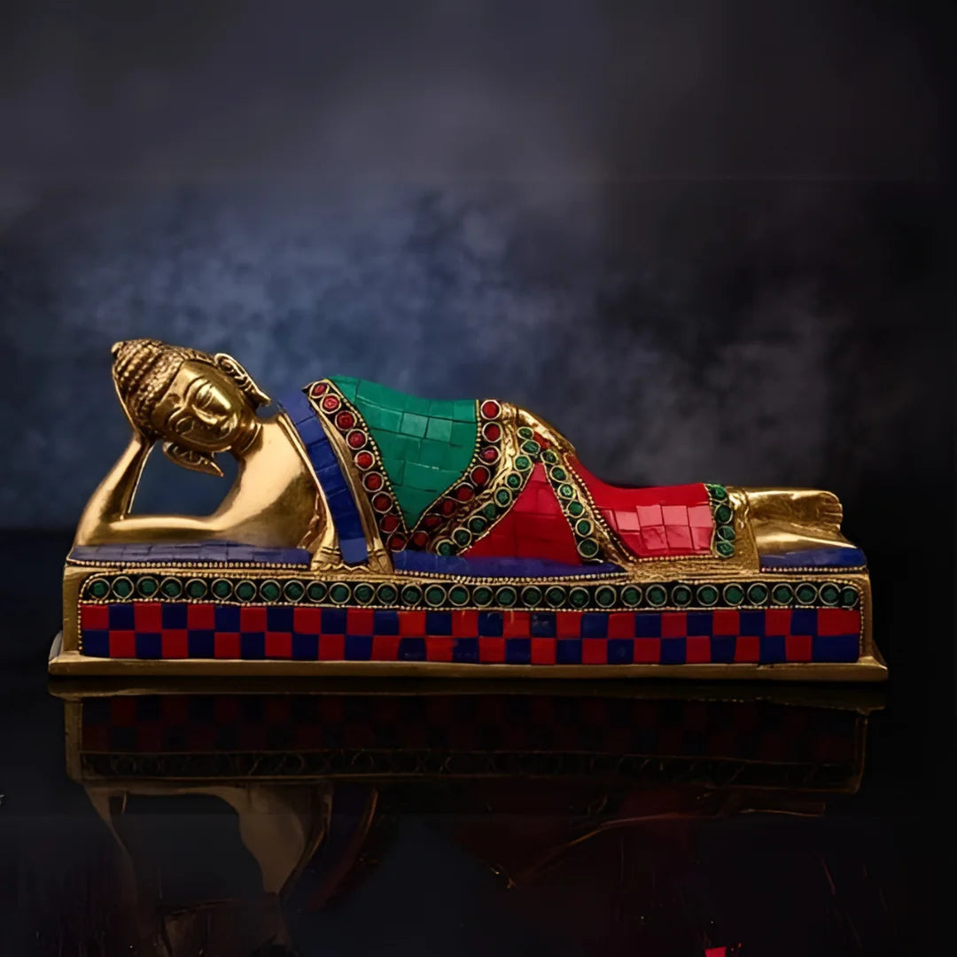 Brass Mosaic Reclining Buddha Idol lifesyle view