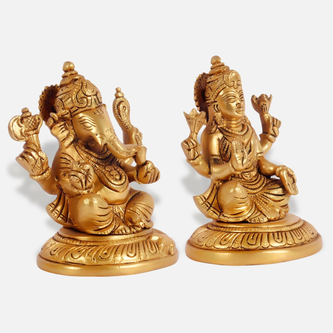 Antique Brass Lakshmi Ganesha Idol 5